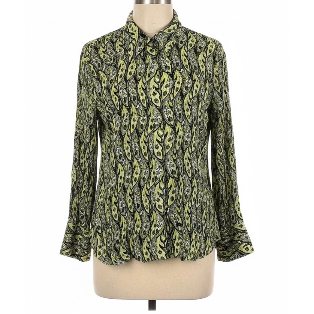 Cato Woman Blouse Plus Size‎ 22/24W Green Paisley Pleated Button Front Top